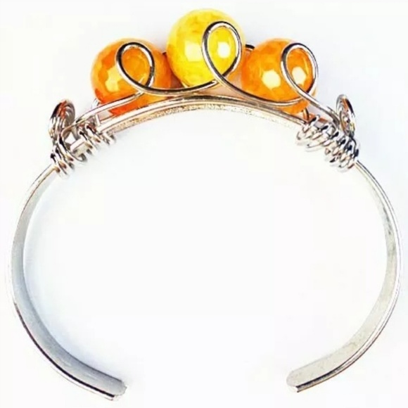 New Silver Wrapped Yellow Dragon Veins Agate Bracelet. - Picture 1 of 2